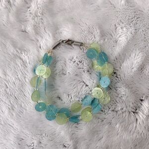 Capiz Shell Beaded Bracelet Plus Blue Organza Bag
